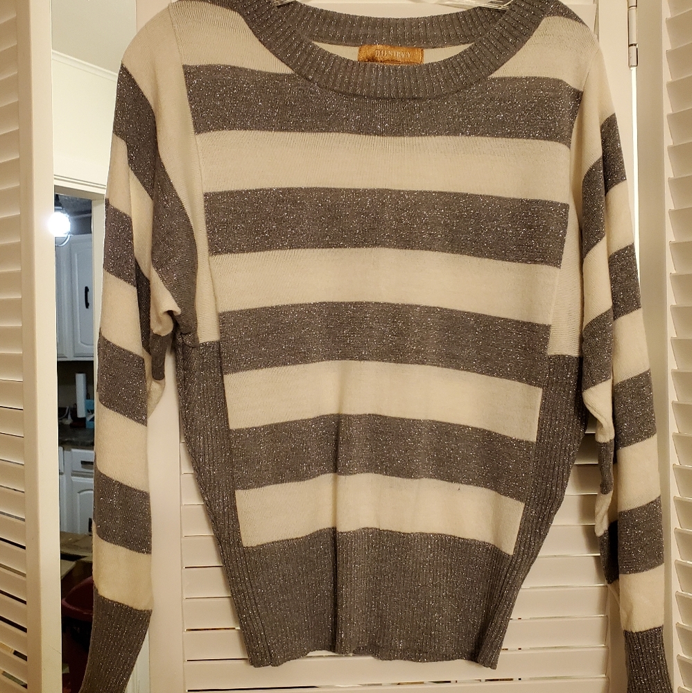 Light gray metallic and white striped sweater